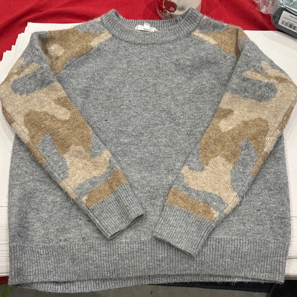 THML Gray and Tan Camouflage Crewneck Sweater